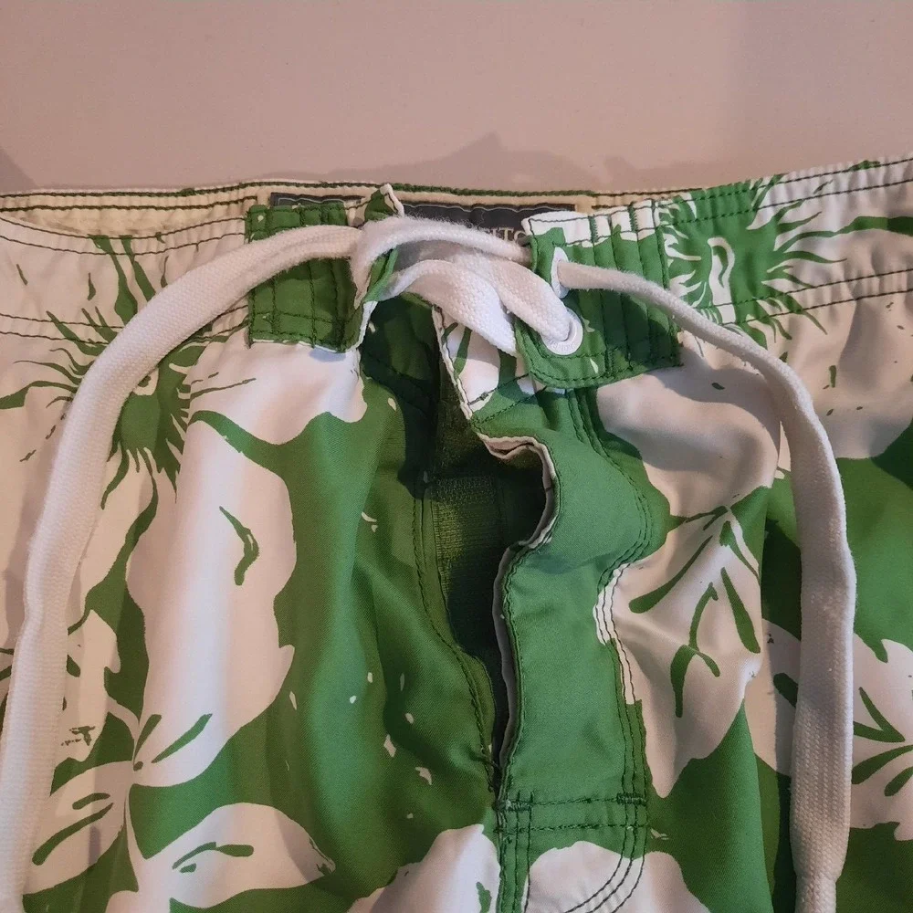 Vtg Abercrombie & Fitch Swim‎ Trunks Mens 36? Green Hawaiian Y2K Cargo Lined
